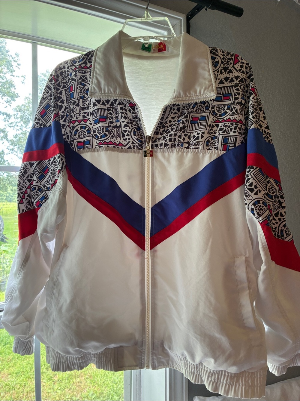 Vintage Loma Italy 80’s White Track Jacket with Blue & Red Chevron
